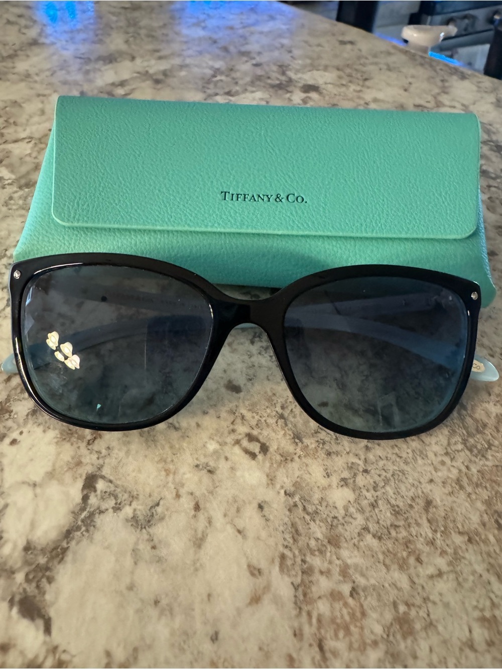 Tiffany & Co. Black Frame Sunglasses with Tiffany Blue Case